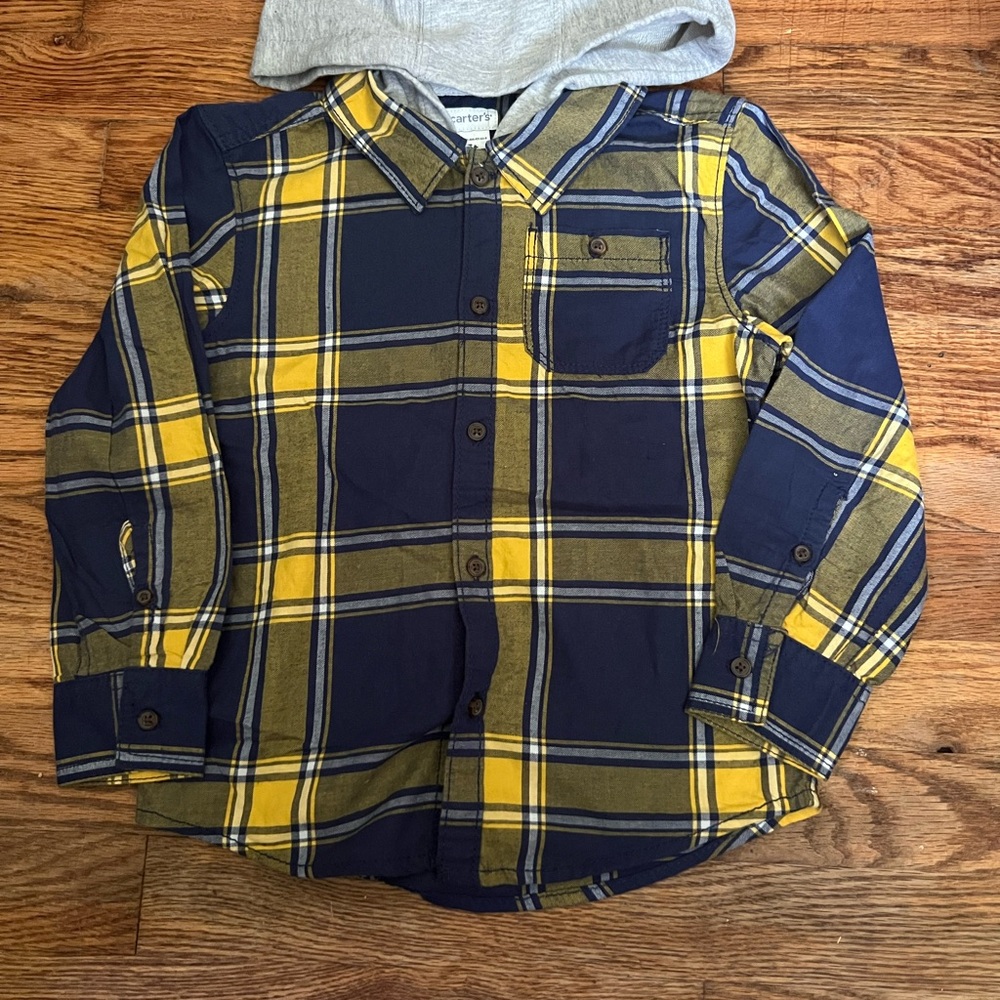 Carter's Blue and Yellow Button Down Shirt with Plaid Design